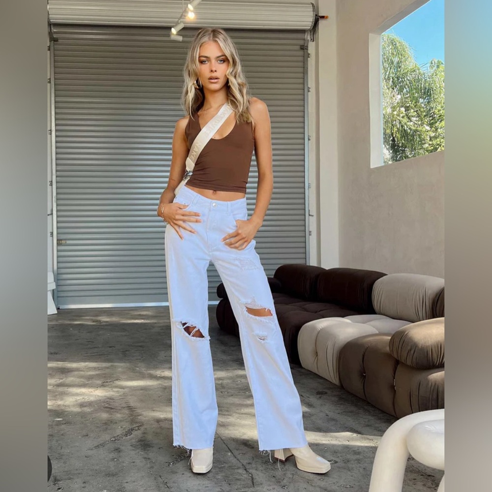 Princess Polly Melina Wide Leg Denim Jeans in White